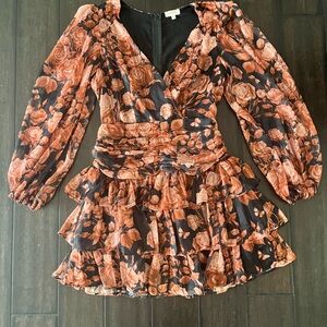 Floral Ruffle Dress in Black and Orange